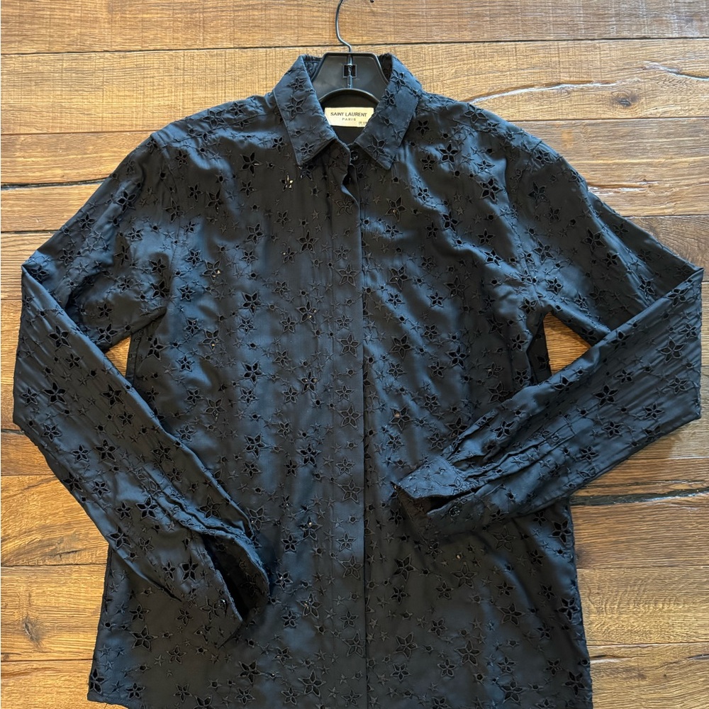 Saint Laurent Black cotton eyelet shirt